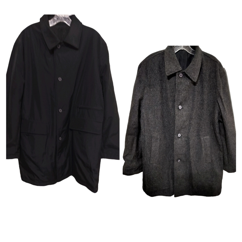 (M192)Murano Men's Reversible Black Gray Multi pockets Wool Over Coat Size M